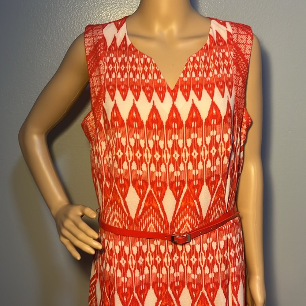 Dress Barn Burnt Orange Fit & Flare Midi Aztec & Lace Print Dress